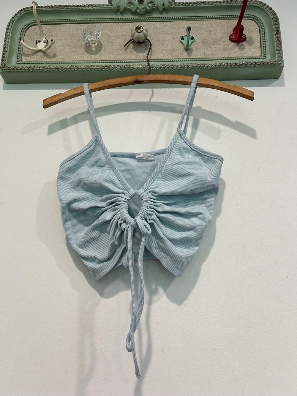 Cotton On Sky Blue Ruched Drawstring Crop Tank top with cut out front medium